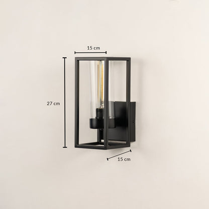 Black metal wall light with 17 cm height 15 cm width and 13 cm depth for modern decor styling spaces.


