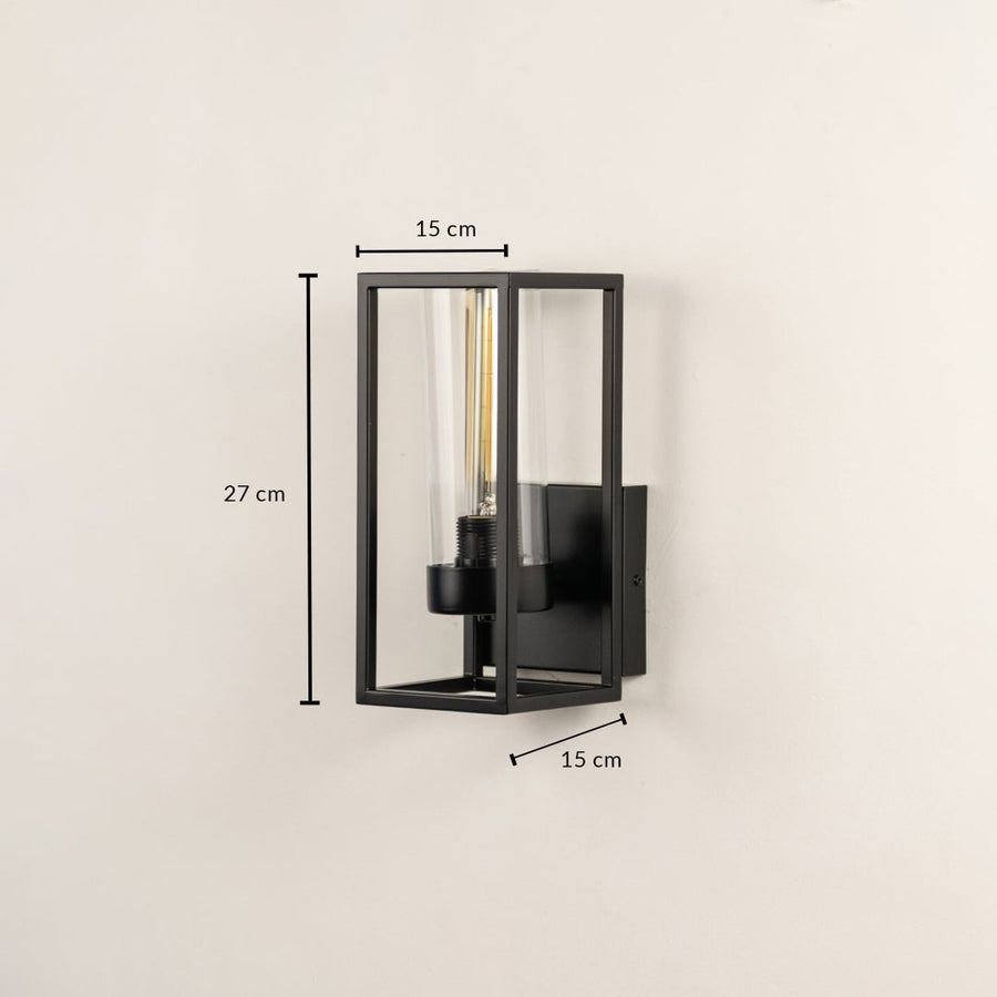 Black metal wall light with 17 cm height 15 cm width and 13 cm depth for modern decor styling spaces.

