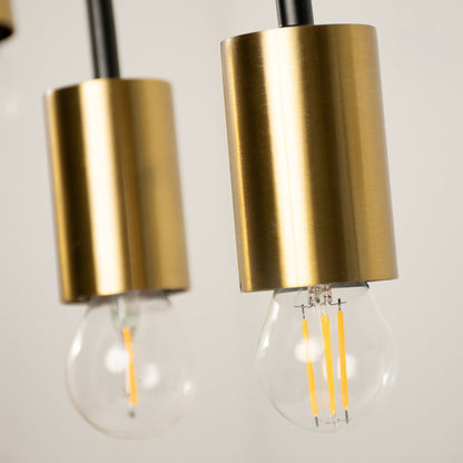 A focused closeup of the gold bulb holder on the black metal chandelier showcasing its fine detailing and elegant modern finish for premium home decor.