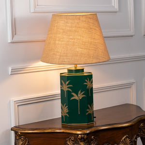 Warli Dandak Blue Metal Table Lamps - Beige Linen Lamp shade