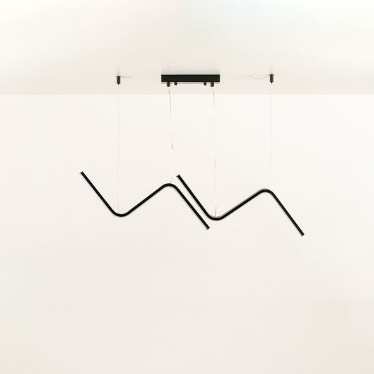 Black wave LED chandelier with sculptural flowing design ideal for large living rooms and modern interiors offering a bold artistic ceiling light statement.