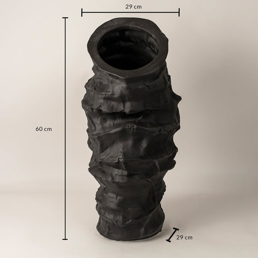 Eclipse black ceramic vase measuring 60 cm in height and 29 cm in width shown with precise labeled dimensions for reference.