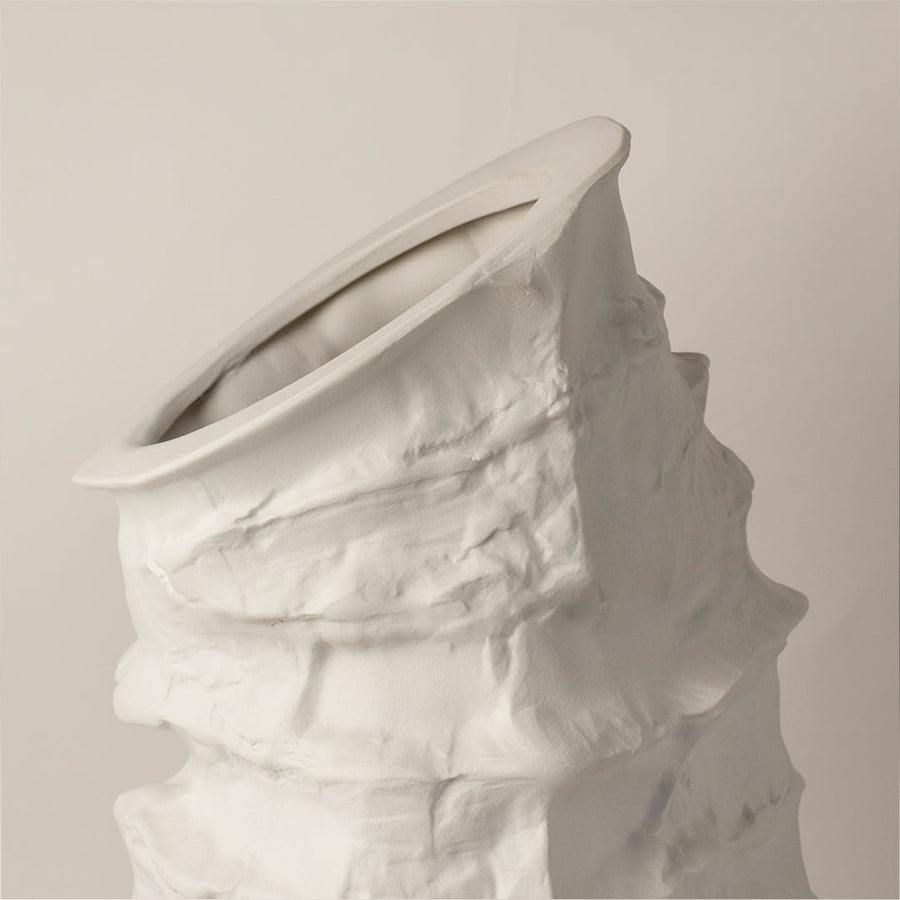 Closeup of Eclipse ceramic vase showing its rugged handmade texture and organic design crafted with artistic precision.