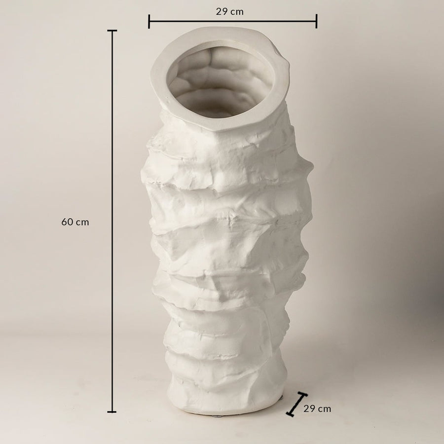 Eclipse white ceramic vase measuring 60 cm in height and 29 cm in width displayed with clear labeled dimensions for visual size reference.