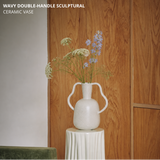 Wavy Double-Handle Sculptural Ceramic Vase