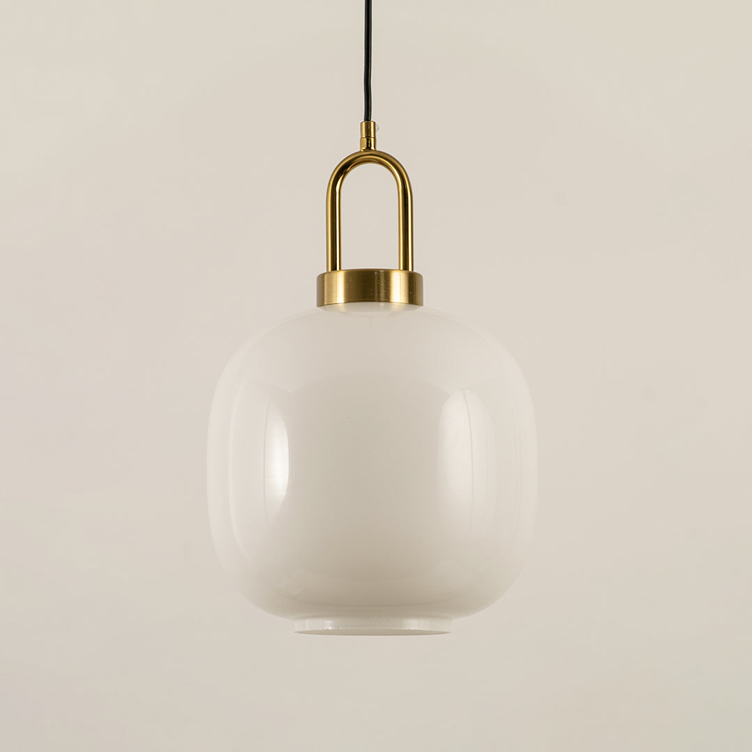 White Round Glass Shade Gold Metal Pendant Light