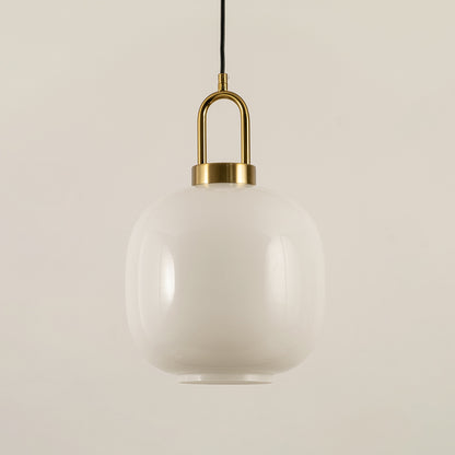 White Round Glass Shade Gold Metal Pendant Light