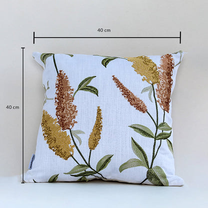 Square floral cushion shown with dimensions 40 cm by 40 cm highlighting size and shape on a light background