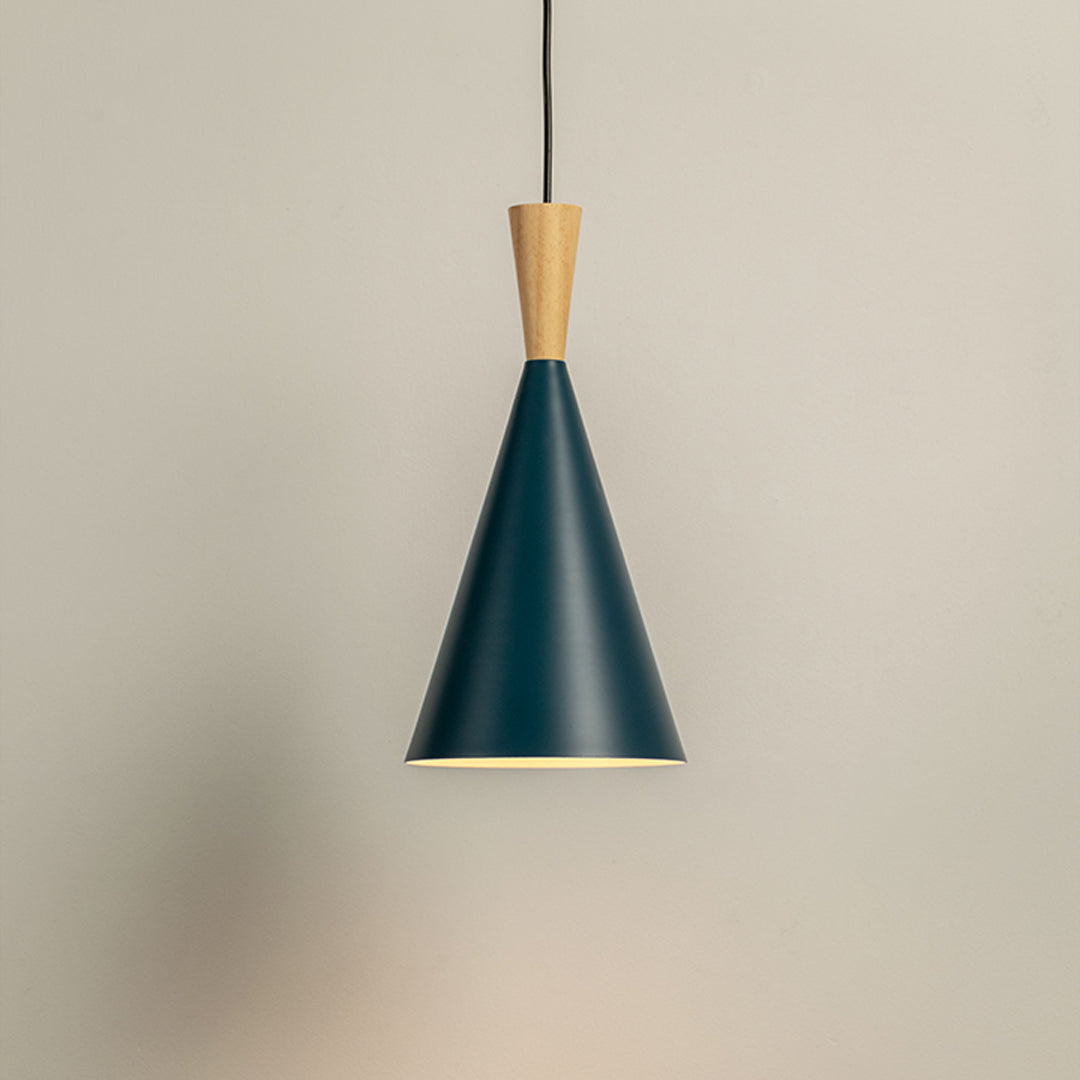 Wood Tip Pendant Lamp - Cone & Blue