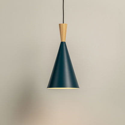 Wood Tip Pendant Lamp - Cone & Blue