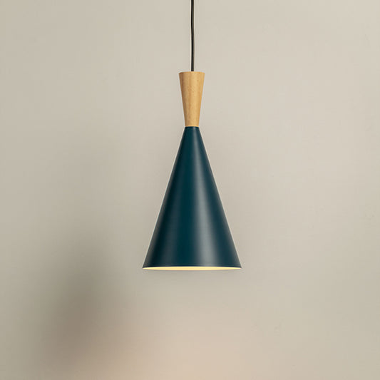 Wood Tip Pendant Lamp - Cone & Blue