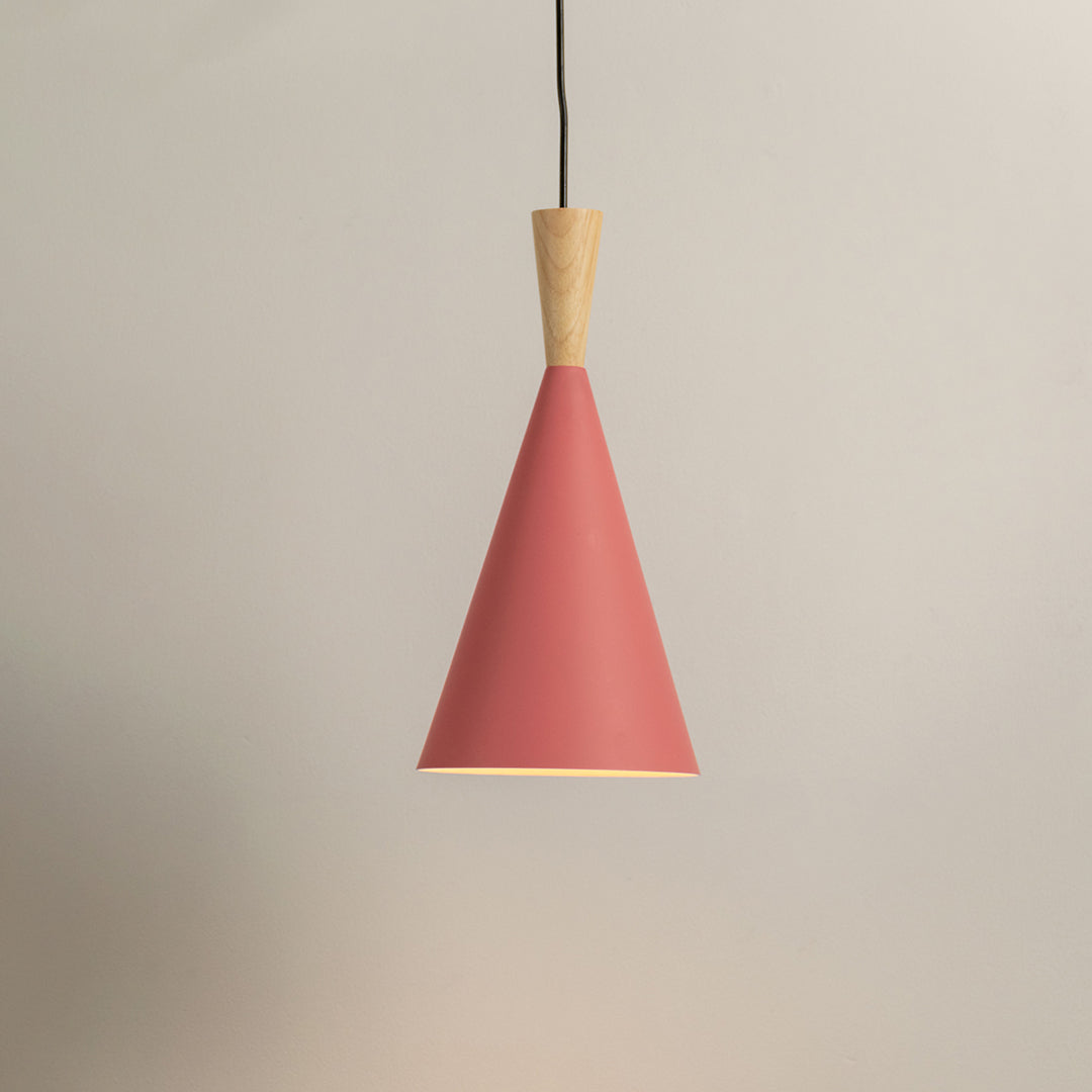 Wood Tip Pendant Lamp - Cone & Pink