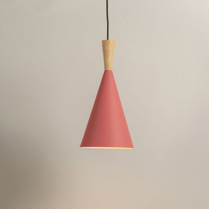 Wood Tip Pendant Lamp - Cone & Pink