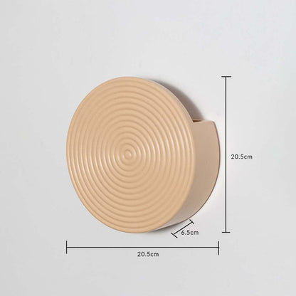Beige round wall planter with dimensions 20.5cm height 20.5cm width and 6.5cm depth shown clearly for accurate sizing.