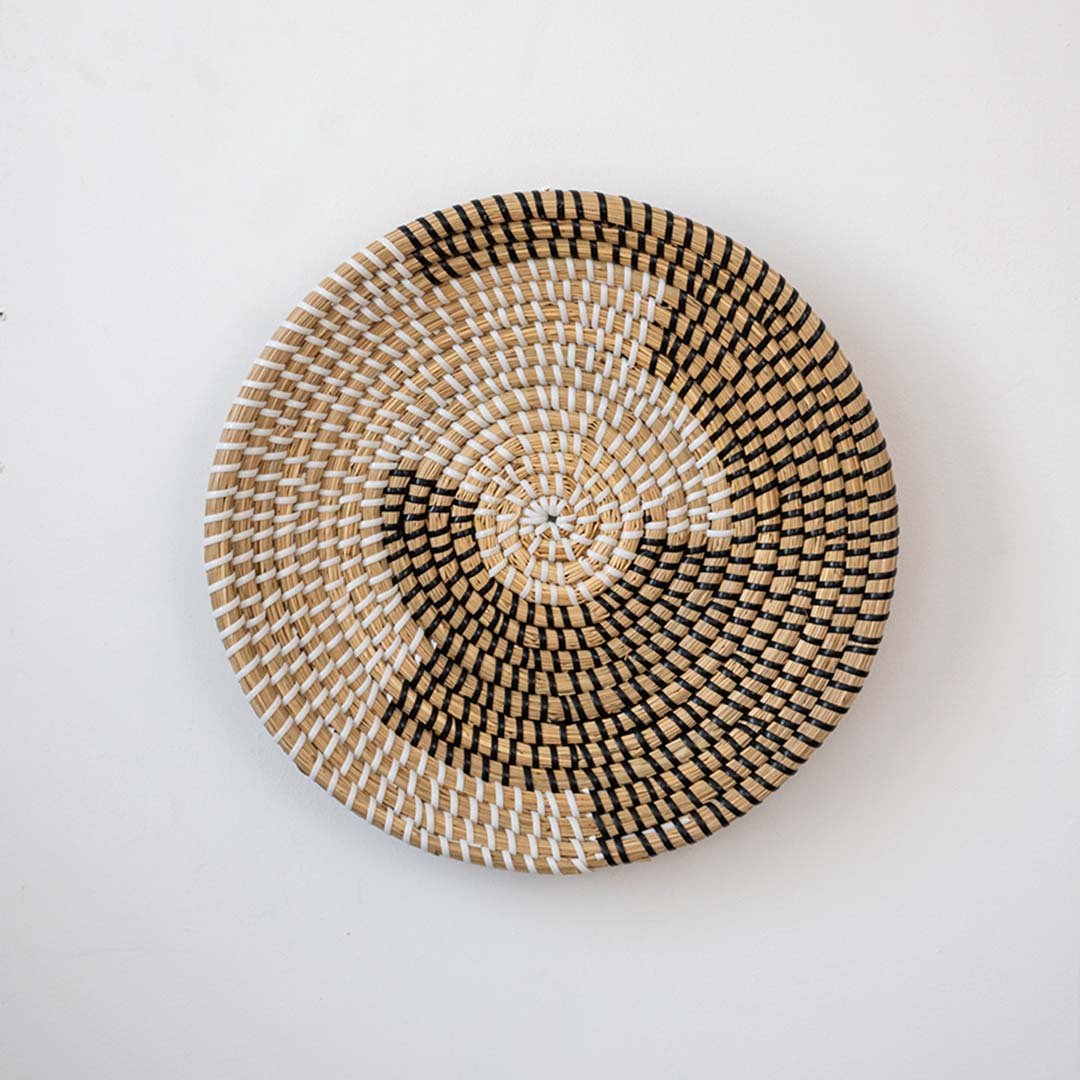 Yoshi Handwoven Sabai Grass Hanging Wall Basket - Black & Beige