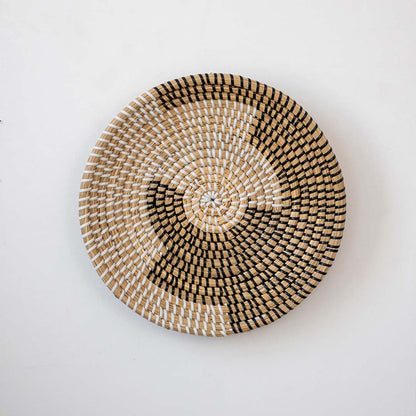 Yoshi Handwoven Sabai Grass Hanging Wall Basket - Black & Beige
