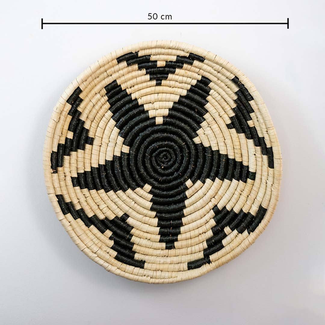 Youthful Flower Handwoven Sabai Grass Hanging Wall Basket Extra Large - Black & Beige