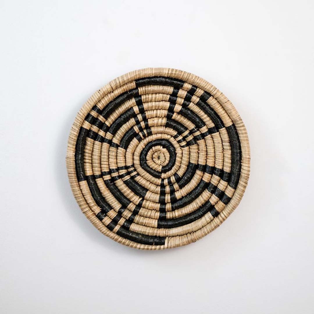 Youthful Flower Handwoven Sabai Grass Hanging Wall Basket Medium - Black & Brown