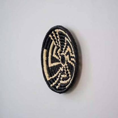 Youthful Flower Handwoven Sabai Grass Hanging Wall Basket Medium - Black