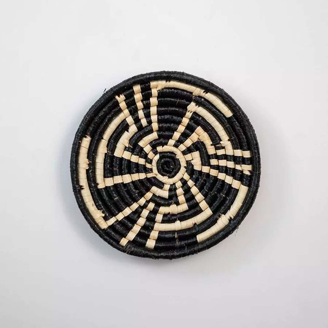 Youthful Flower Handwoven Sabai Grass Hanging Wall Basket Medium - Black