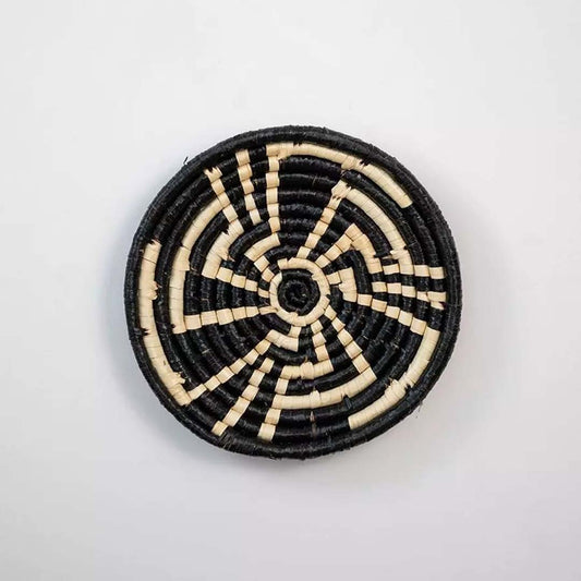 Youthful Flower Handwoven Sabai Grass Hanging Wall Basket Medium - Black