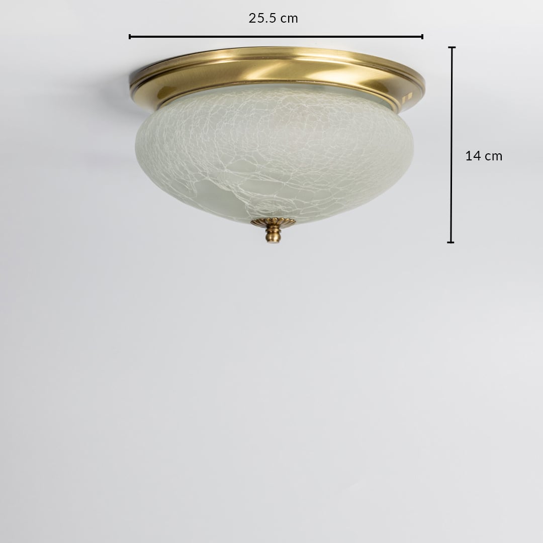 Antique brass ceiling light with 25.5 cm diameter and 14 cm height for classic home decor and interior spaces.