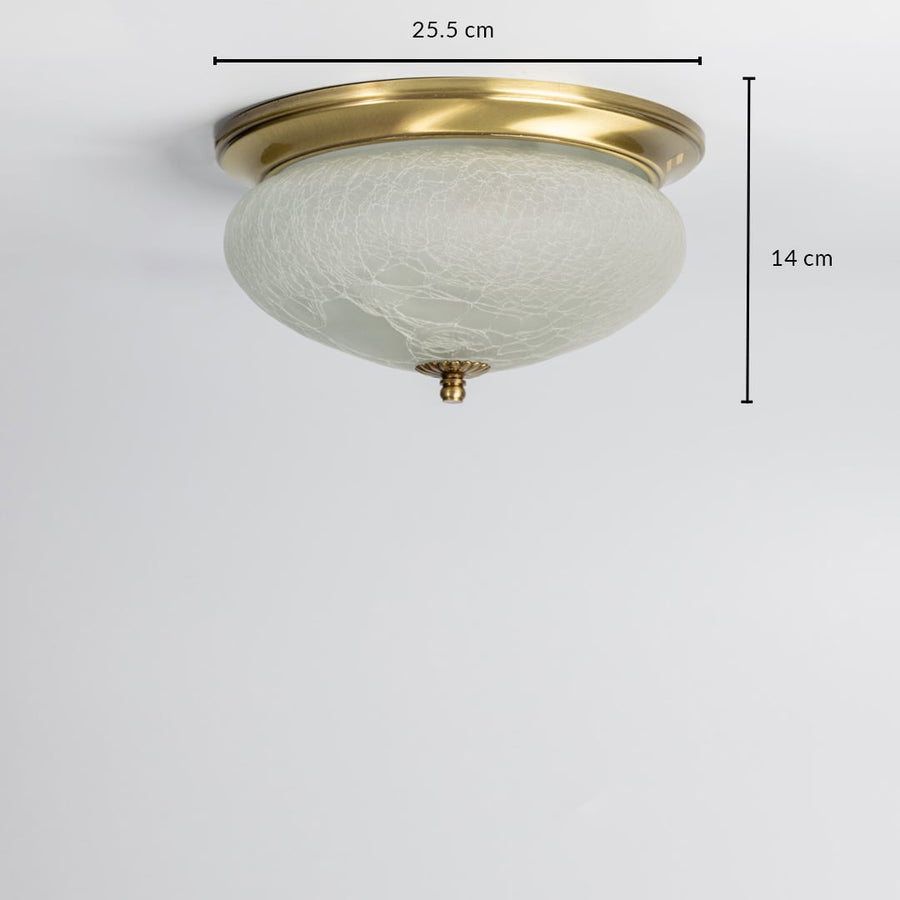 Antique brass ceiling light with 25.5 cm diameter and 14 cm height for classic home decor and interior spaces.