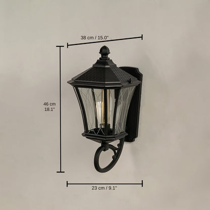 Abaca Upward Outdoor Wall Light - Large, light 46 x 20 x 30 cm (18.1 x 7.9 x 11.8 inches), canopy 12 x 30 cm (4.7 x 11.8 inches) dimensions