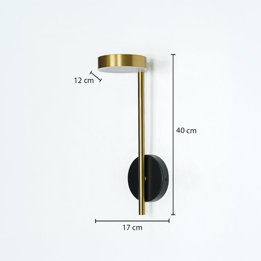 Modern black and gold metal wall light with 41cm height 17cm width and 13cm depth for stylish home interiors decoration.