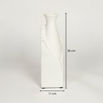 White ceramic vase dimension image showing height and width proportions tall modern decorative vase for home decor.