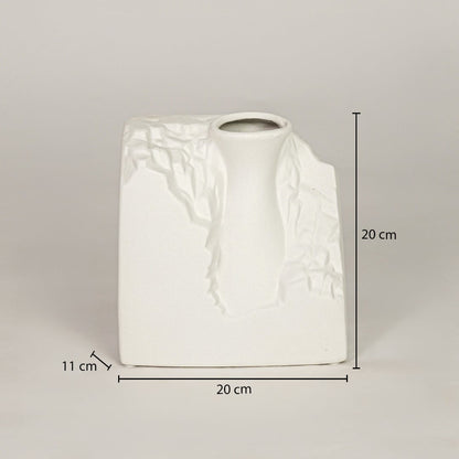 White ceramic vase measuring 26 cm height and 20 cm width for modern tabletop decor placement styling.