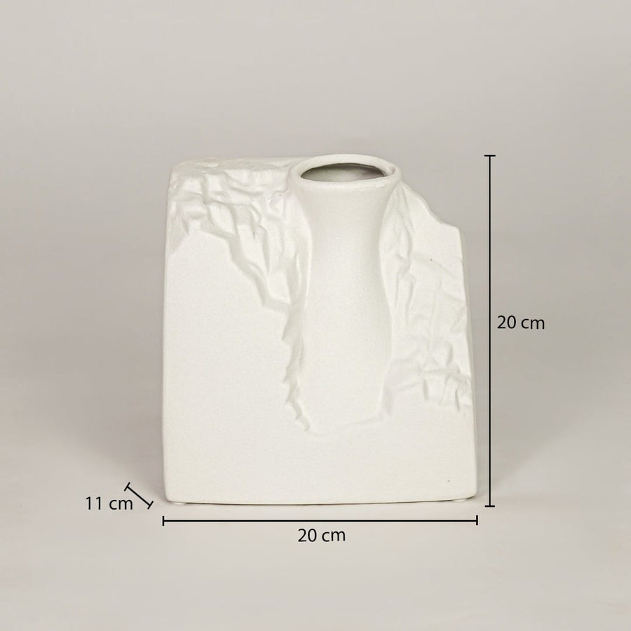 White ceramic vase measuring 26 cm height and 20 cm width for modern tabletop decor placement styling.