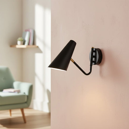 Modern black metal wall light for minimalist bedroom living room and contemporary home decor spaces.

