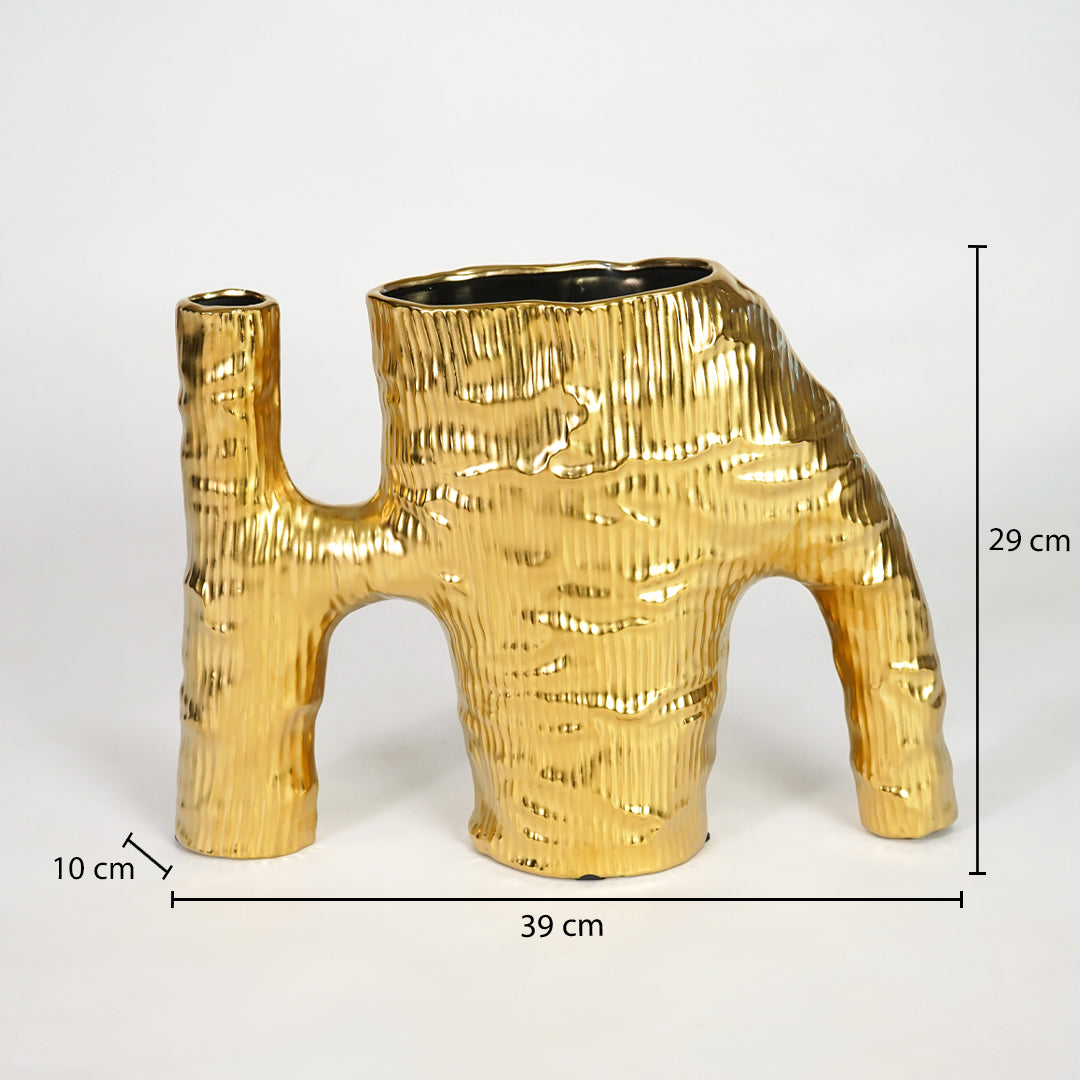 Gold textured metal elephant decor sculpture dimension image with 29 cm height and 29 cm width for table styling.