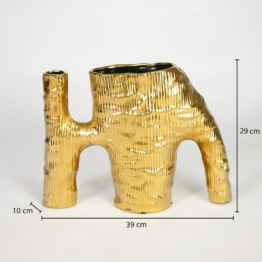 Gold textured metal elephant decor sculpture dimension image with 29 cm height and 29 cm width for table styling.