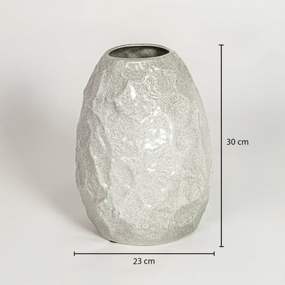 White textured ceramic vase dimension image showing 30 cm height and 23 cm width decorative ceramic accent for table styling.
