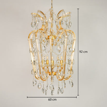 Dimension image of elegant clear crystal chandelier for modern dining room decor styling with precise size measurements.