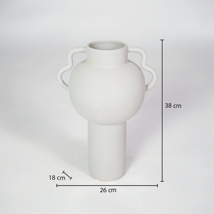 White ceramic floor vase dimension image with 36 cm height and 25 cm width for elegant home decor.