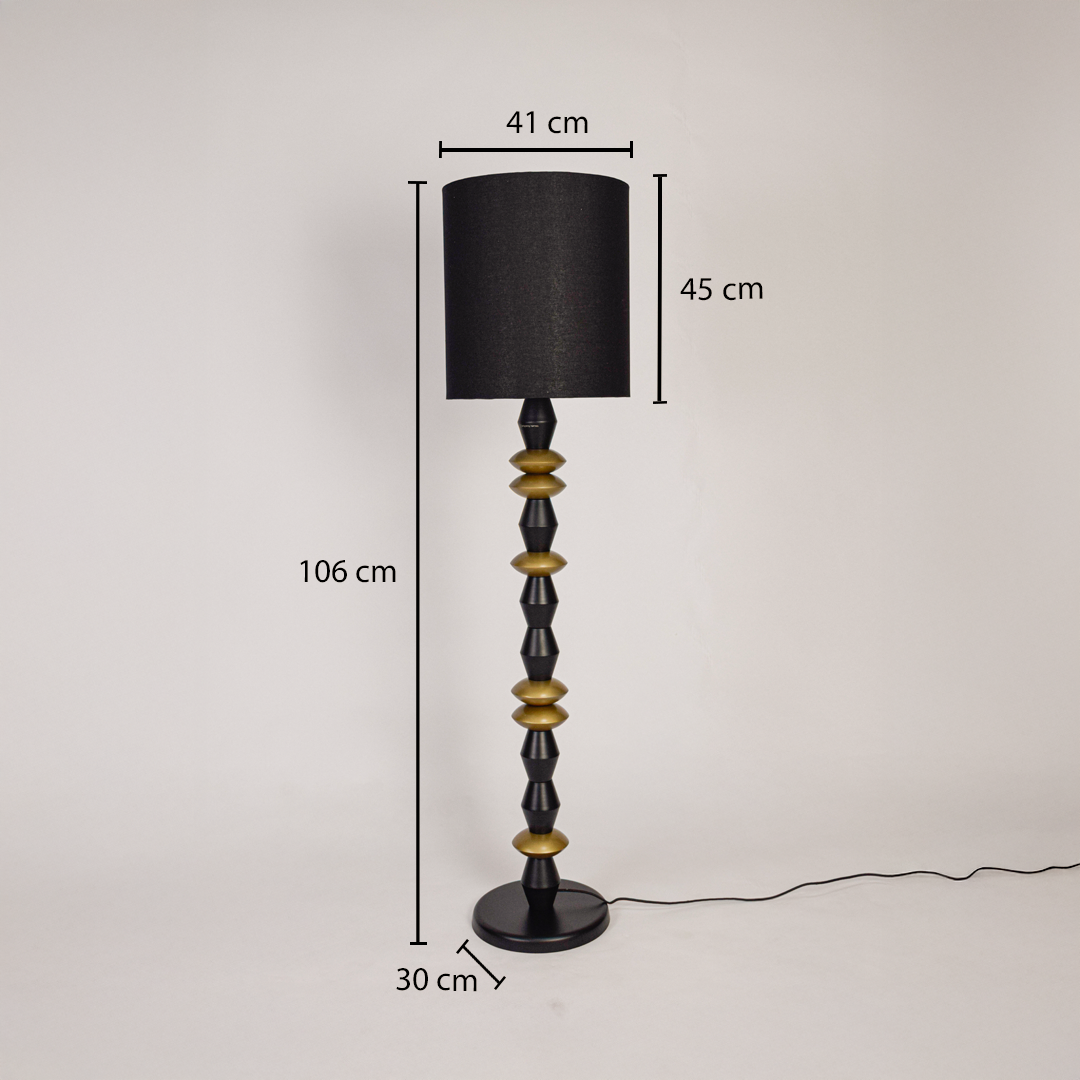Floor lamp dimensions image showing 106 cm height with 41 cm shade width and 30 cm base size highlighting the slim black and gold floor lamp.
