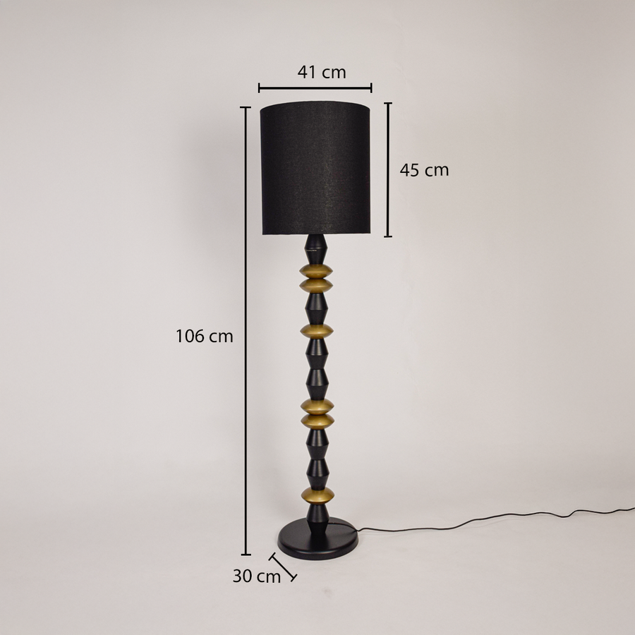 Floor lamp dimensions image showing 106 cm height with 41 cm shade width and 30 cm base size highlighting the slim black and gold floor lamp.