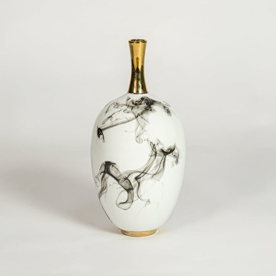 almond ceramic vase small white background
