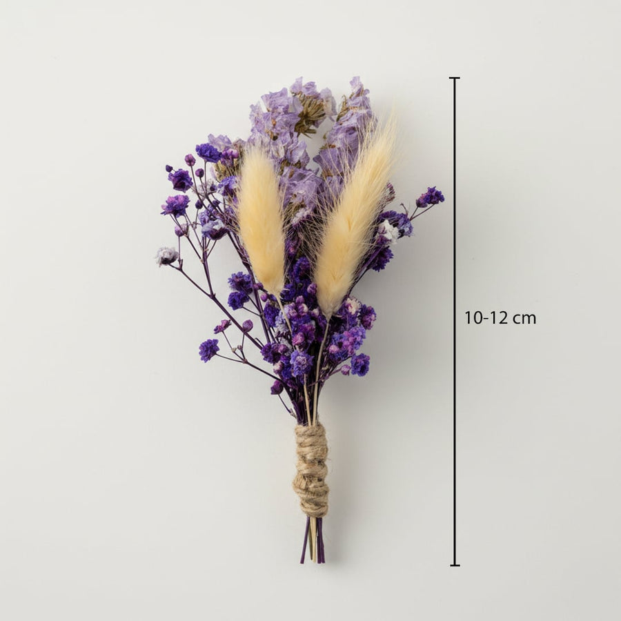 Dried flower bunch with purple blooms showing height 10 to 12 cm ideal for vase styling tabletop and natural home Decor.