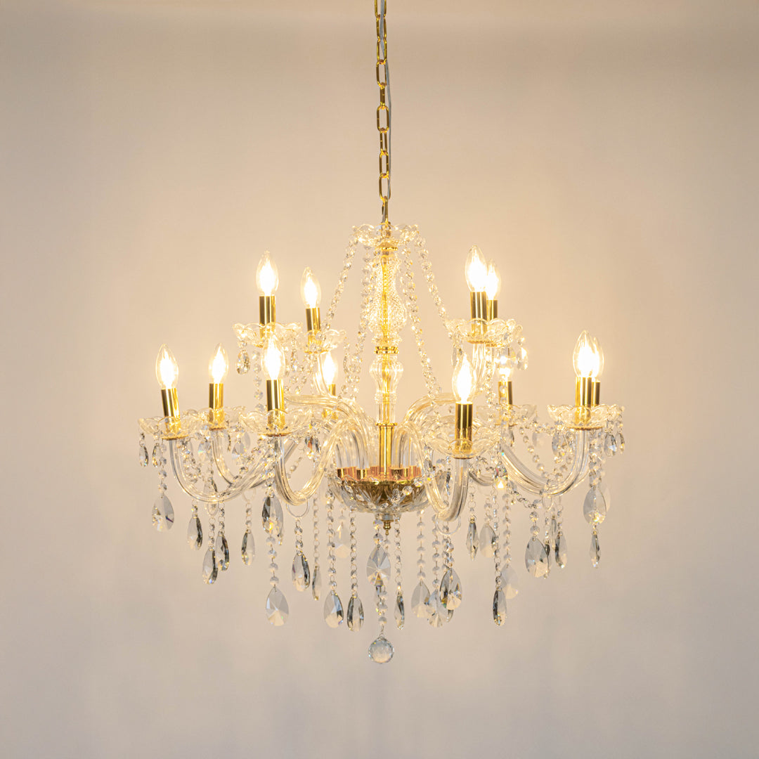Amara 12-Light Victorian Candle Chandelier - Transaprent & Gold