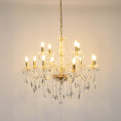 Amara 12-Light Victorian Candle Chandelier - Transaprent & Gold