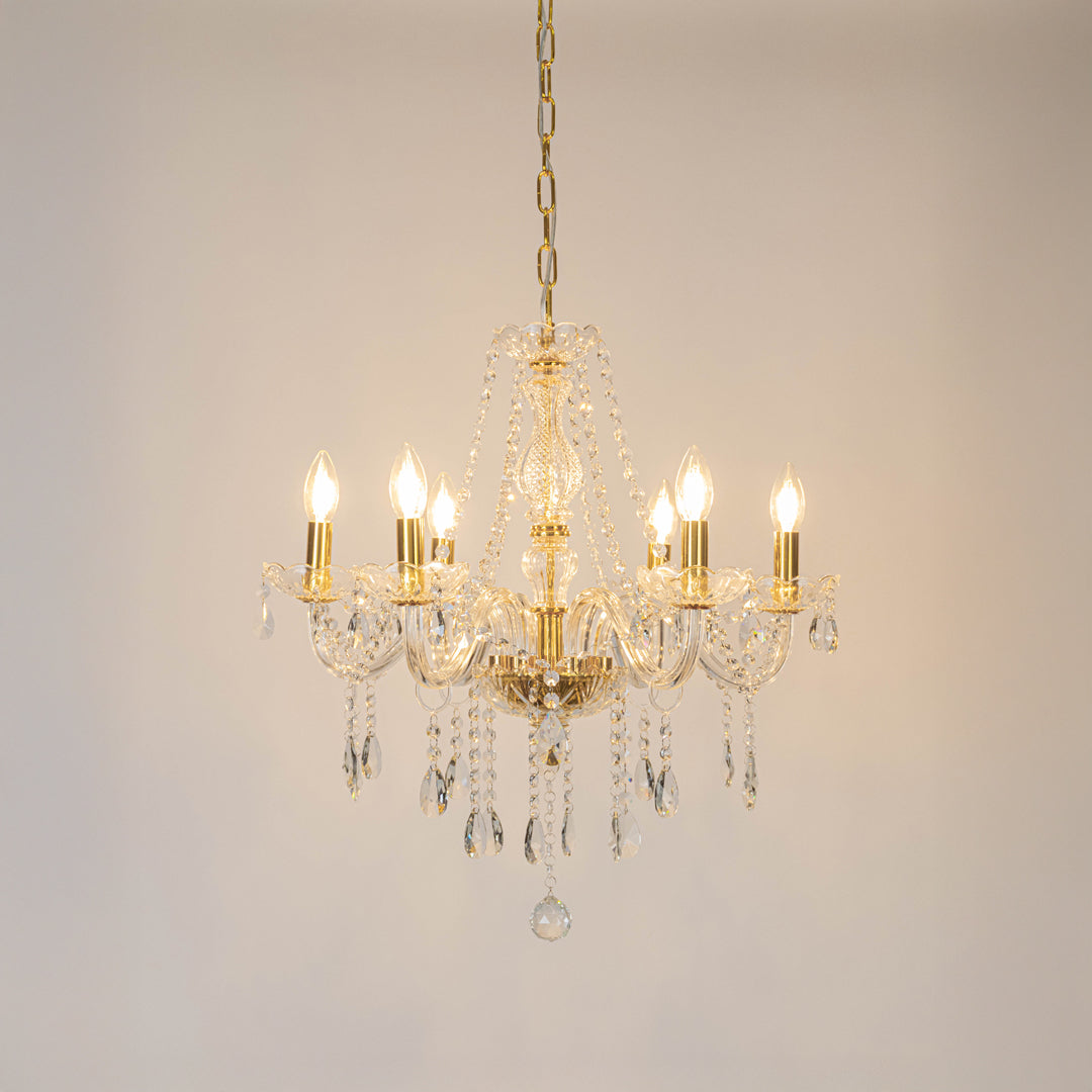 Amara 6-Light Victorian Candle Chandelier - Transaprent & Gold