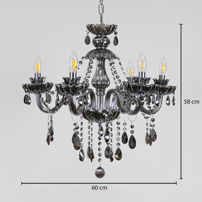 Black crystal chandelier sized 58 cm height and 60 cm width ideal for stylish dining room or living room ceiling lighting.