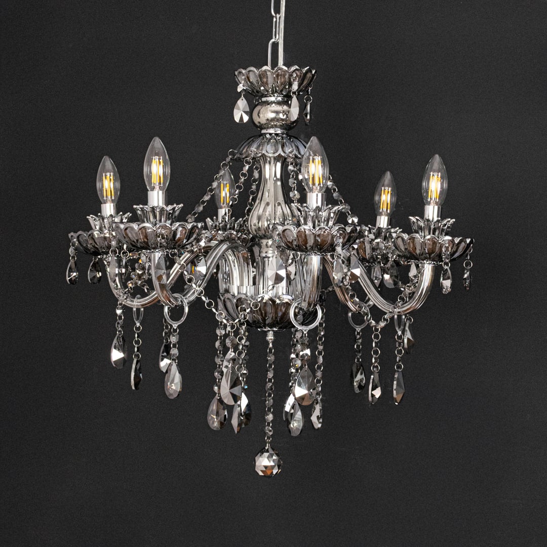 Black crystal chandelier displayed on black background showcasing bold luxury style for elegant ceiling decor.