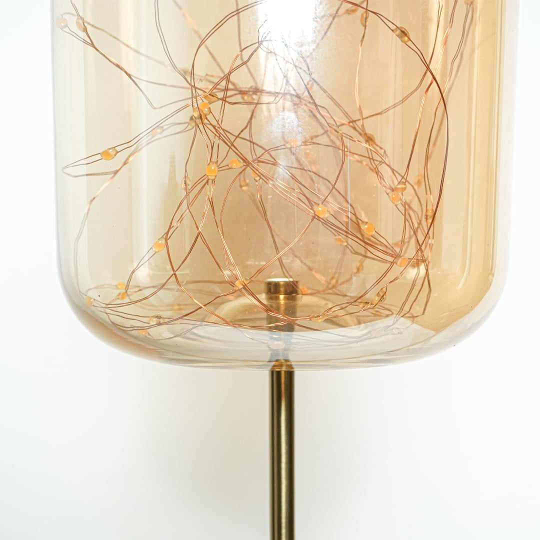 amber glass hanging lamp - cylinder closeup