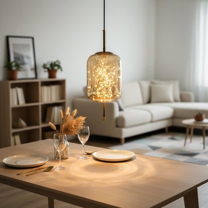 amber glass hanging lamp - cylinder main lifestyle