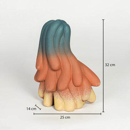 Abstract multicolor ceramic decor object dimension image showing 32 cm height and 25 cm width modern sculptural accent.